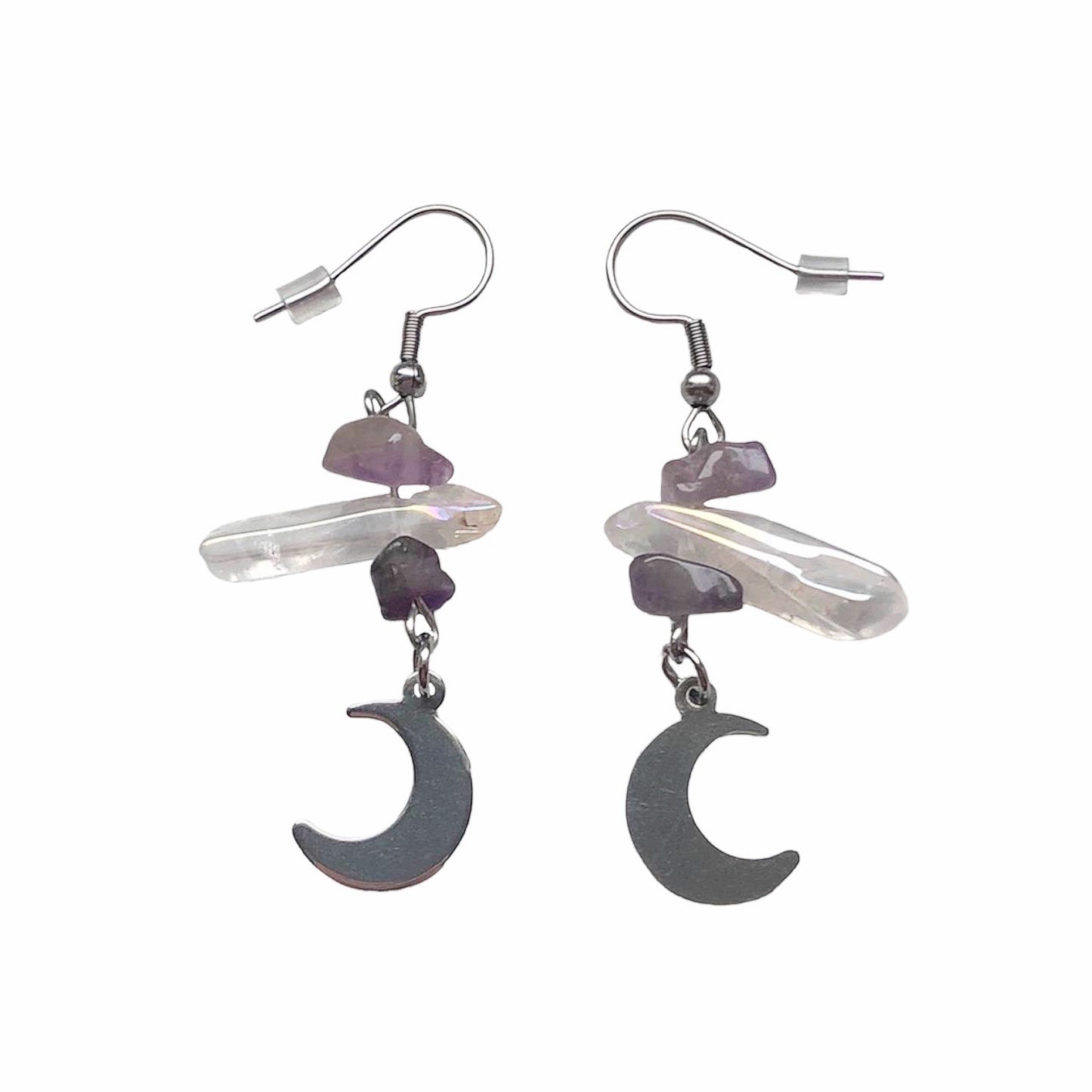 Crystal Amethyst Whimsigoth Moon Earrings - Louisenkind