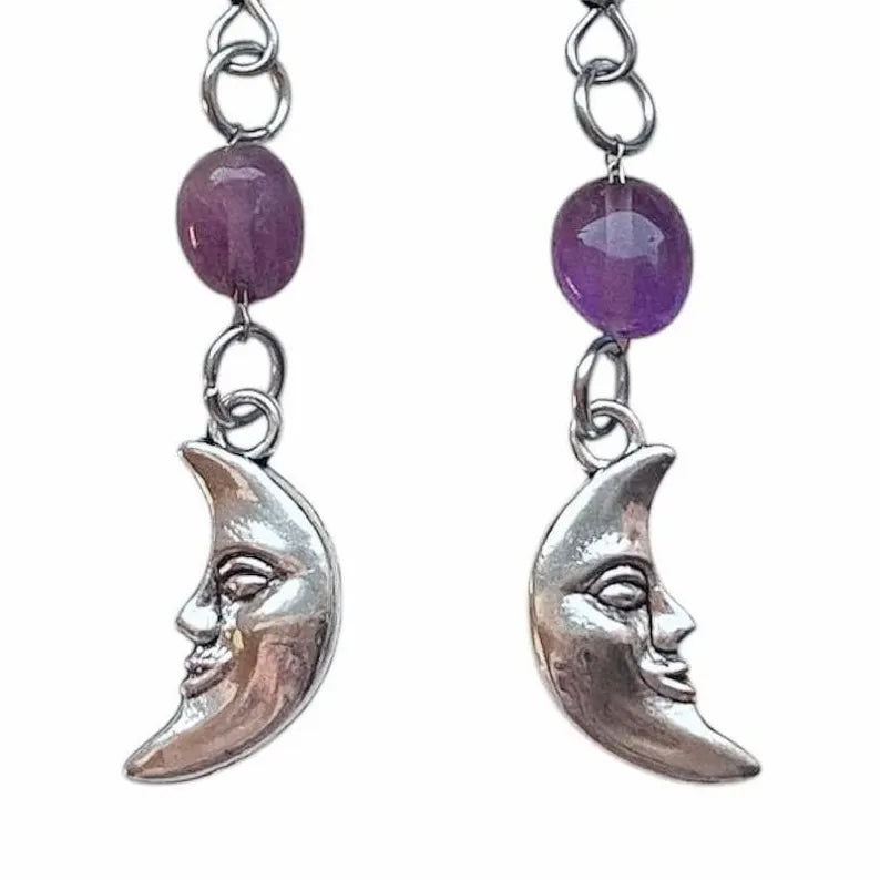 90s Whimsigoth Amethyst Moon Earrings - Louisenkind