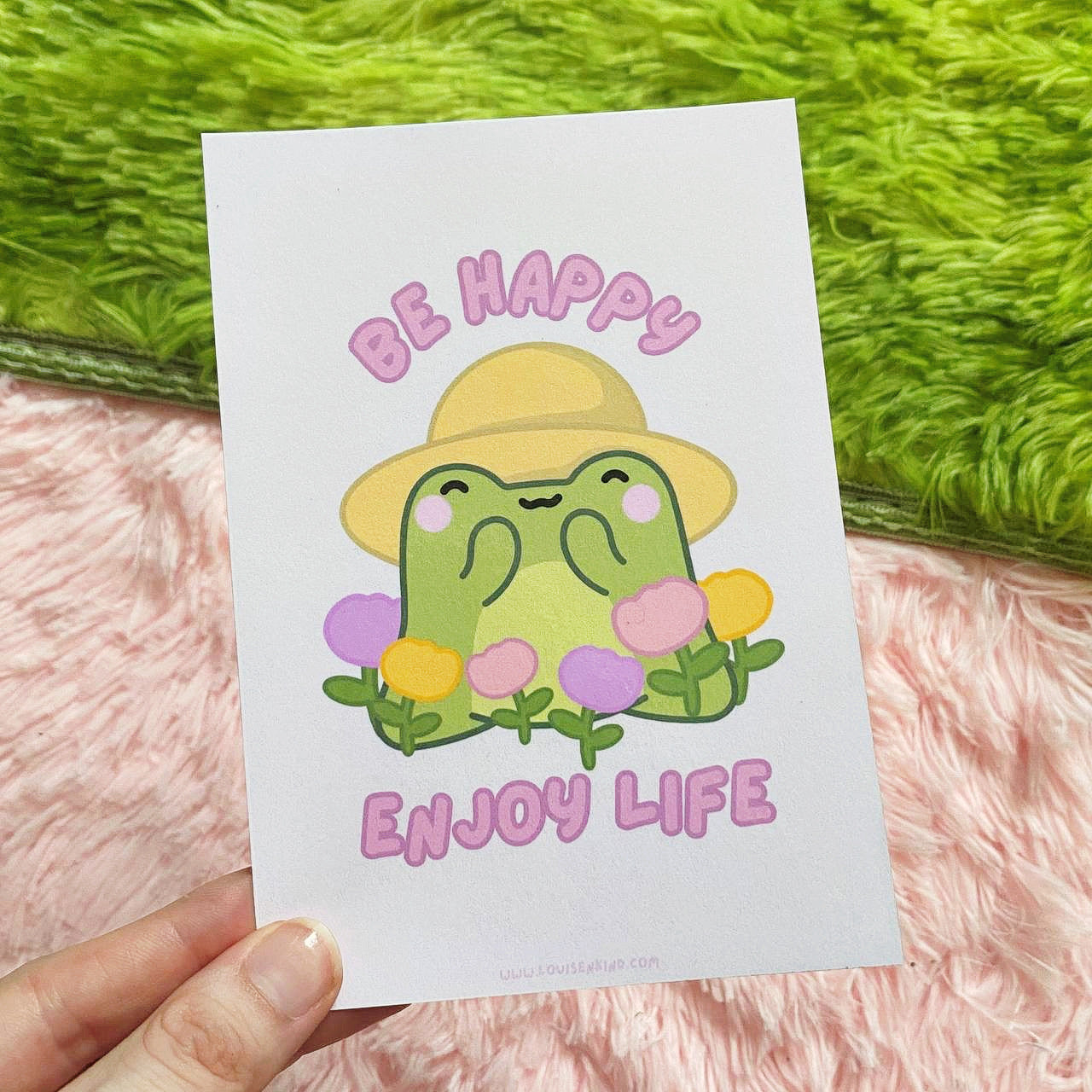 Be Happy Kawaii Frog Art Print | Cute Frog Greeting Card | A6 Art Print | Round & Sharp Corners