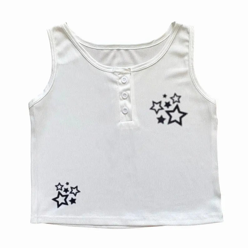 Y2K Star Button Up Tank Top