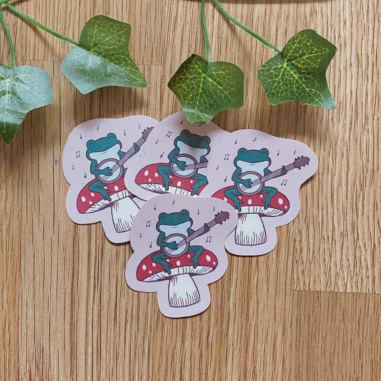 Banjo Playing Froggy Mushroom Sticker | Vintage Inspired Decals | Frog Lover Gifts