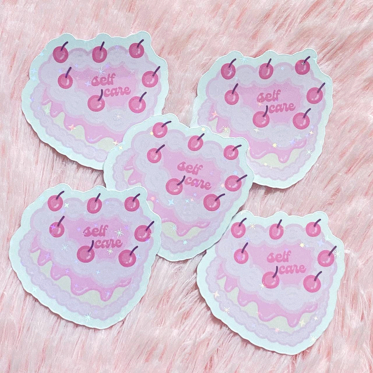 Self Care Heart Cake Glitter Sticker | Cute Kawaii Decals | Self Love Stickers