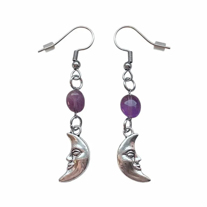 90s Whimsigoth Amethyst Moon Earrings - Louisenkind