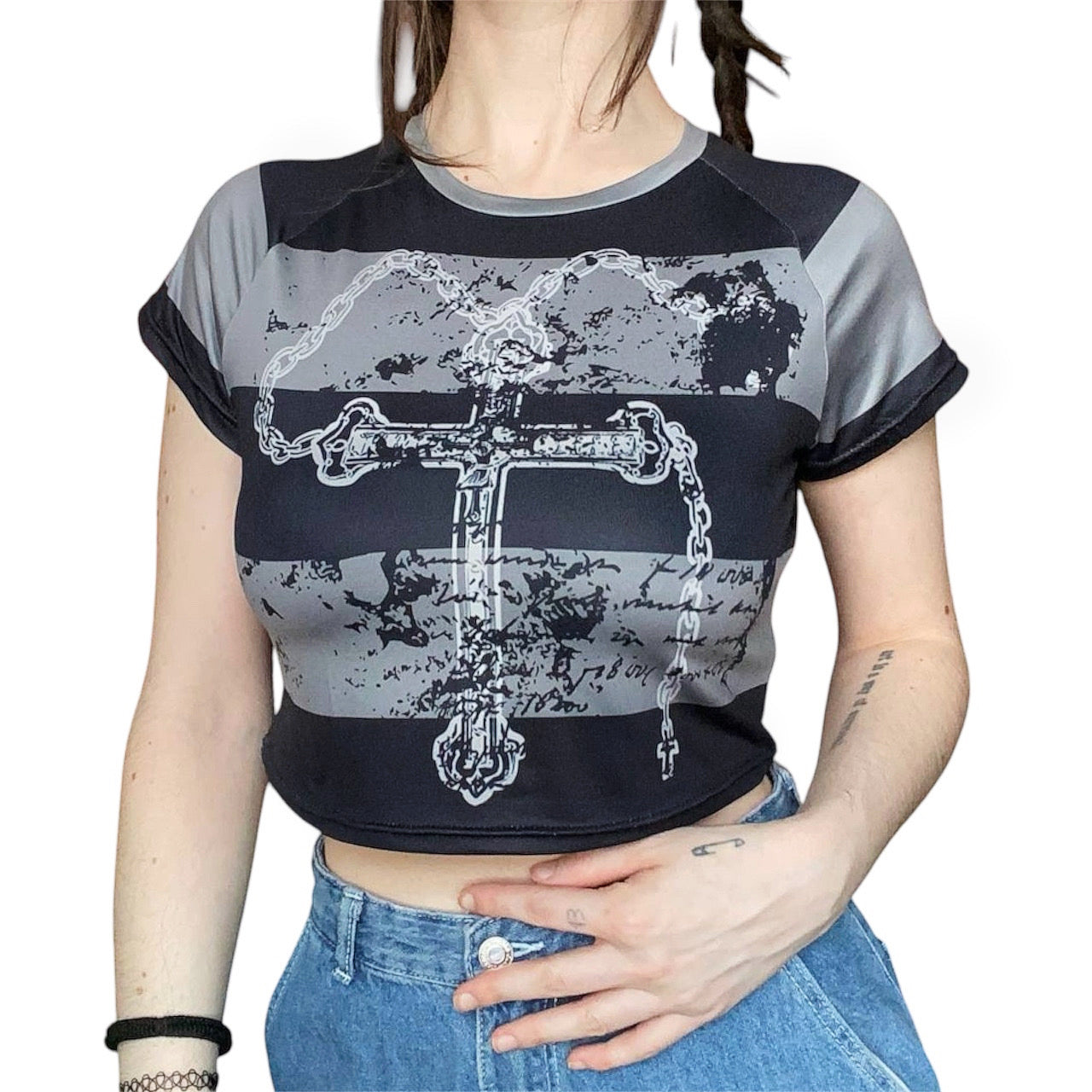 Chained Cross Grunge Crop Top