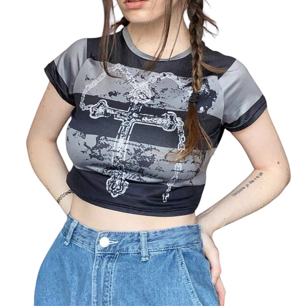 Chained Cross Grunge Crop Top