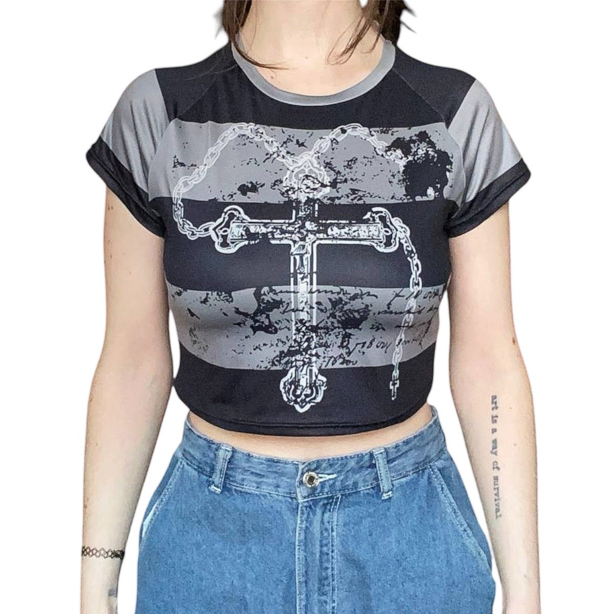 Chained Cross Grunge Crop Top