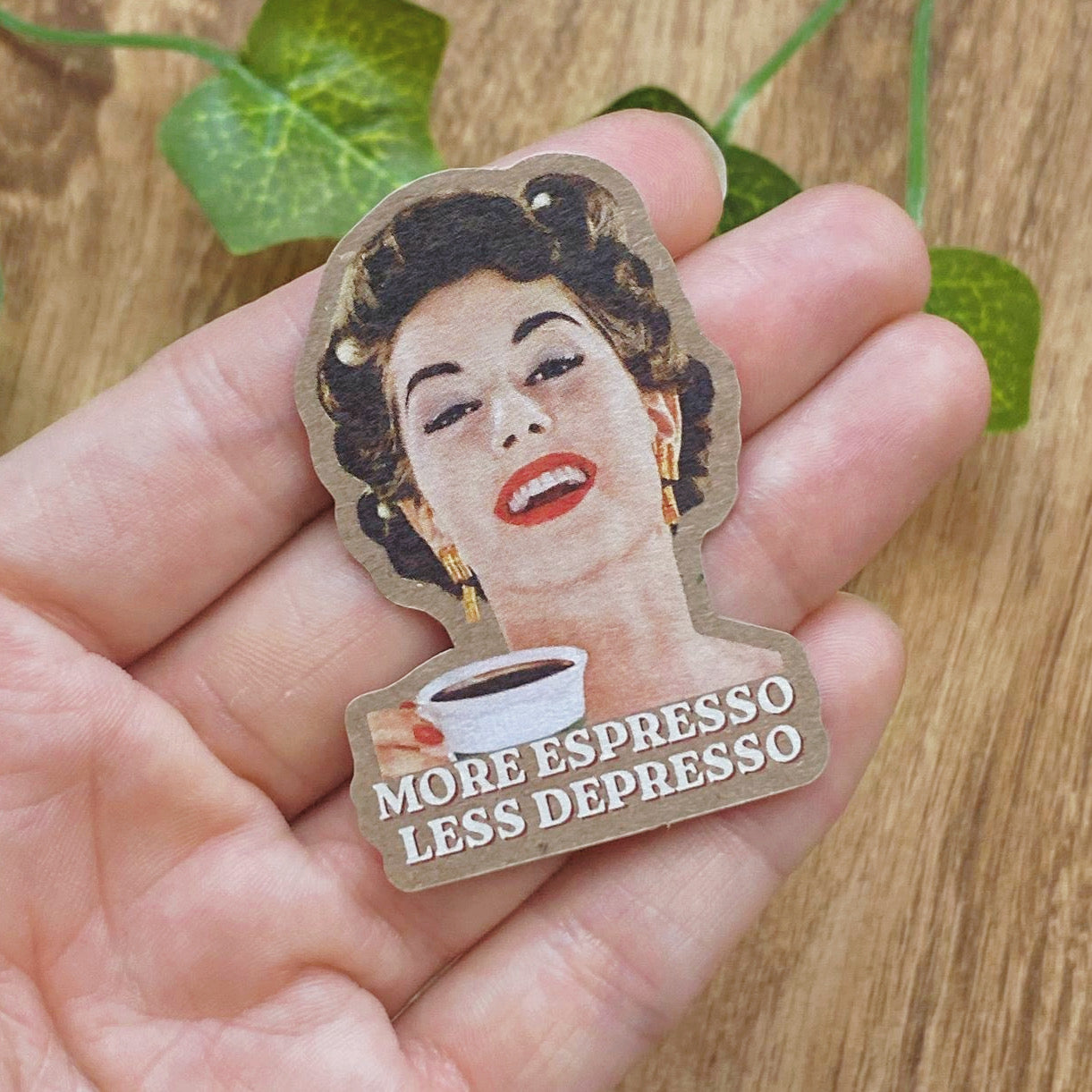 More Espresso Less Depresso Retro Sticker, Funny Coffee Art, Vintage Kraft Paper Decal, Caffeine Lover Gift
