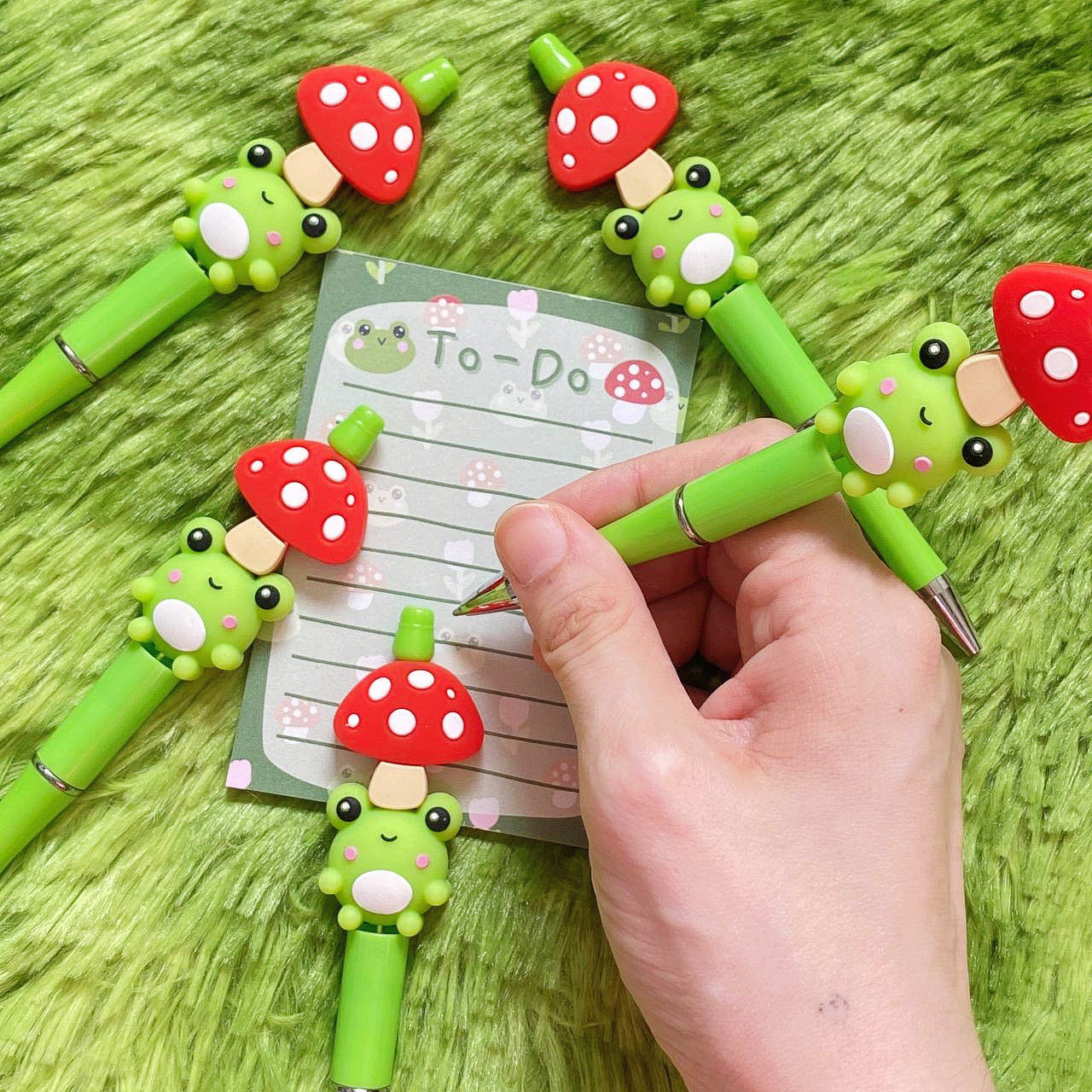 Beaded Froggy Mushroom Ballpoint Pen | Kawaii Stationery | Journaling Gifts