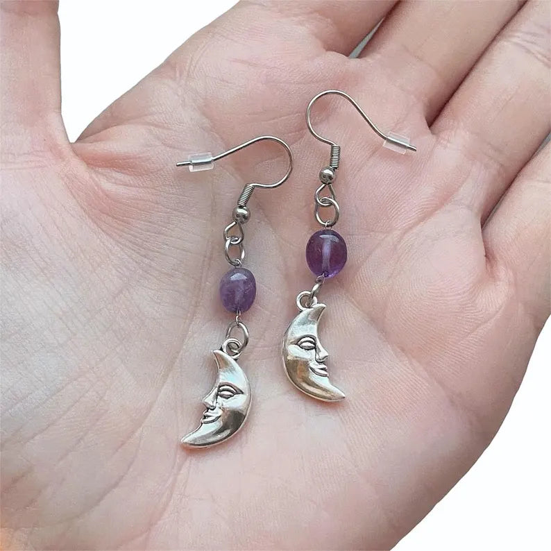 90s Whimsigoth Amethyst Moon Earrings - Louisenkind