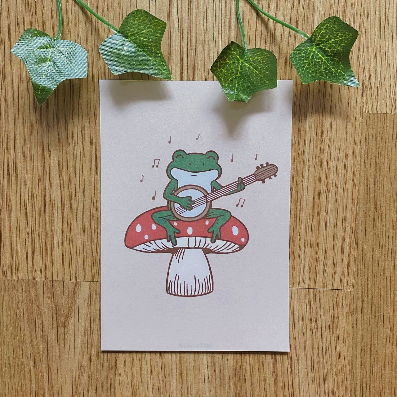 Banjo Playing Froggy Mushroom Art Print | Whimsical Wall Art Decor | Frog Lover Gifts