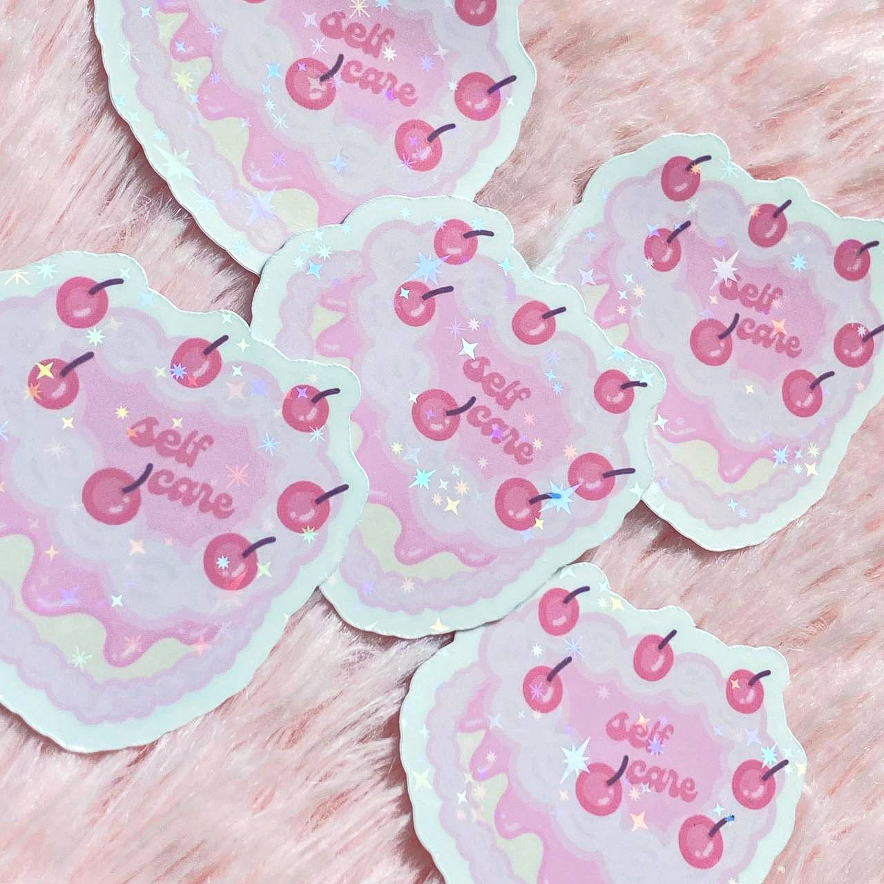 Self Care Heart Cake Glitter Sticker | Cute Kawaii Decals | Self Love Stickers