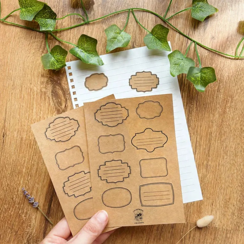 Vintage Kraft Paper Label Sticker Sheet, Notes Box Stickers, Rustic Brown Scrapbook Planner Decals, Apothecary Journal Paper Stickers