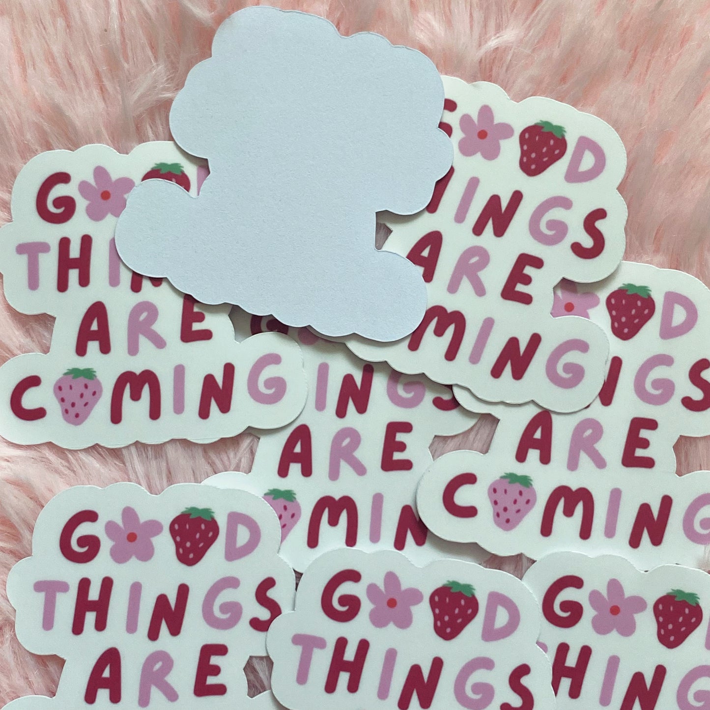 Good Things Are Coming Flower Strawberry Sticker | Waterproof Matte Vinyl Sticker