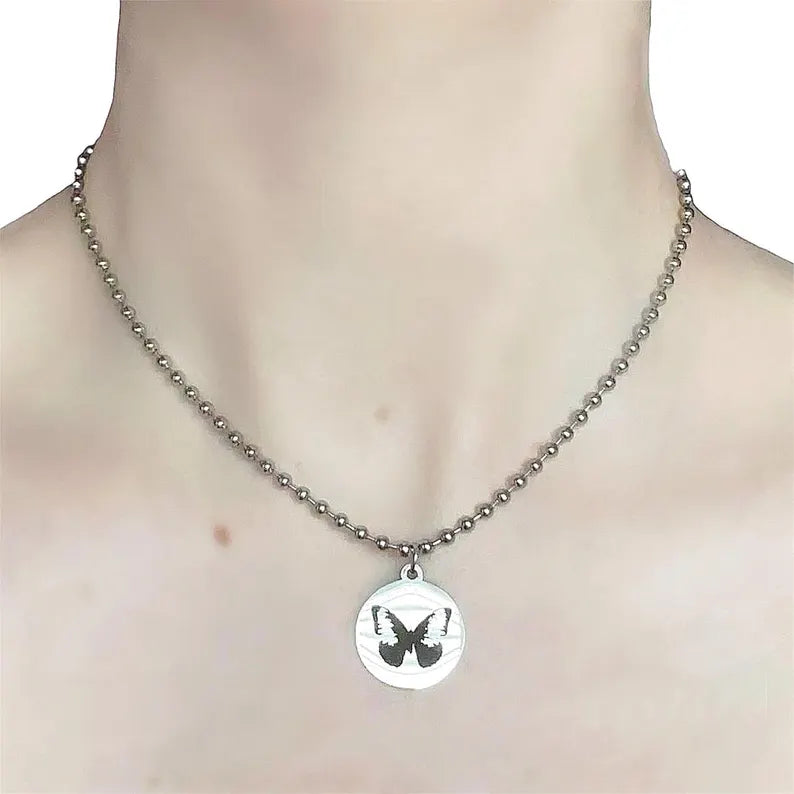 90s Butterfly Grunge Ball Chain Necklace