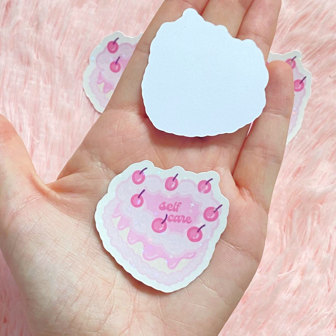 Self Care Heart Cake Glitter Sticker | Cute Kawaii Decals | Self Love Stickers