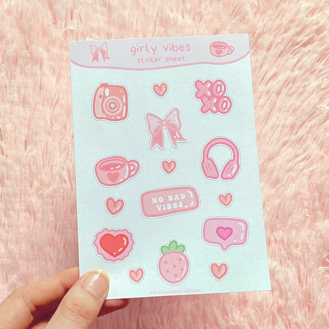Pastel Pink Girly Planner Stickers | Scrapbook Journal Stickers | A6 Sticker Sheet | Cute Kawaii Stickers
