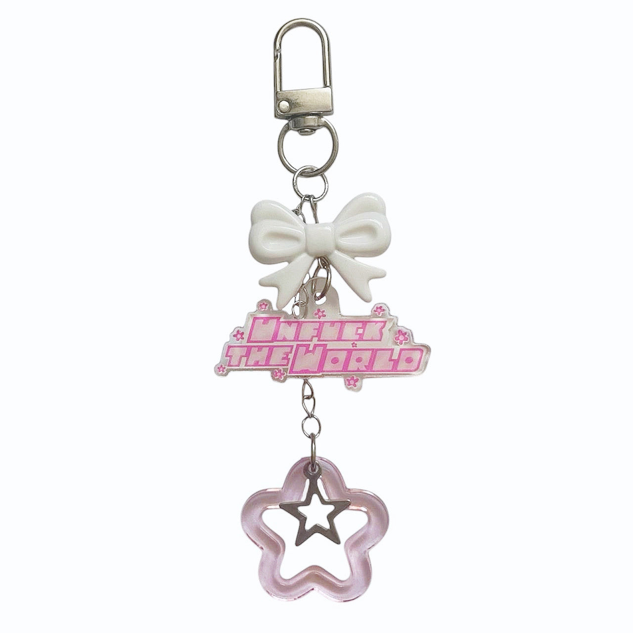 Pink Y2K Unfuck The World Keychain