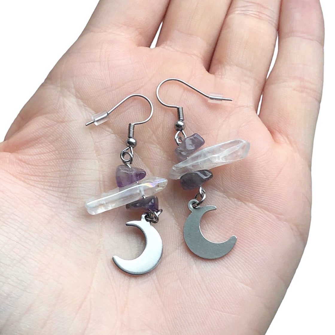 Crystal Amethyst Whimsigoth Moon Earrings - Louisenkind