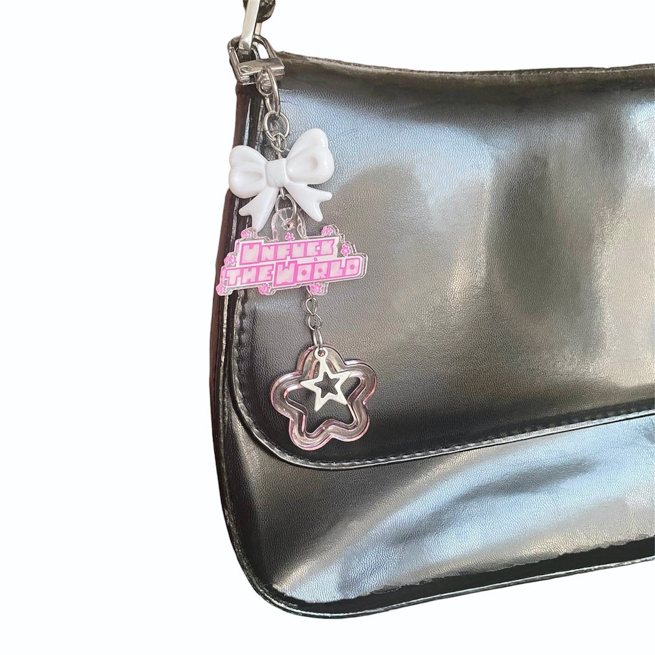 Pink Y2K Unfuck The World Keychain