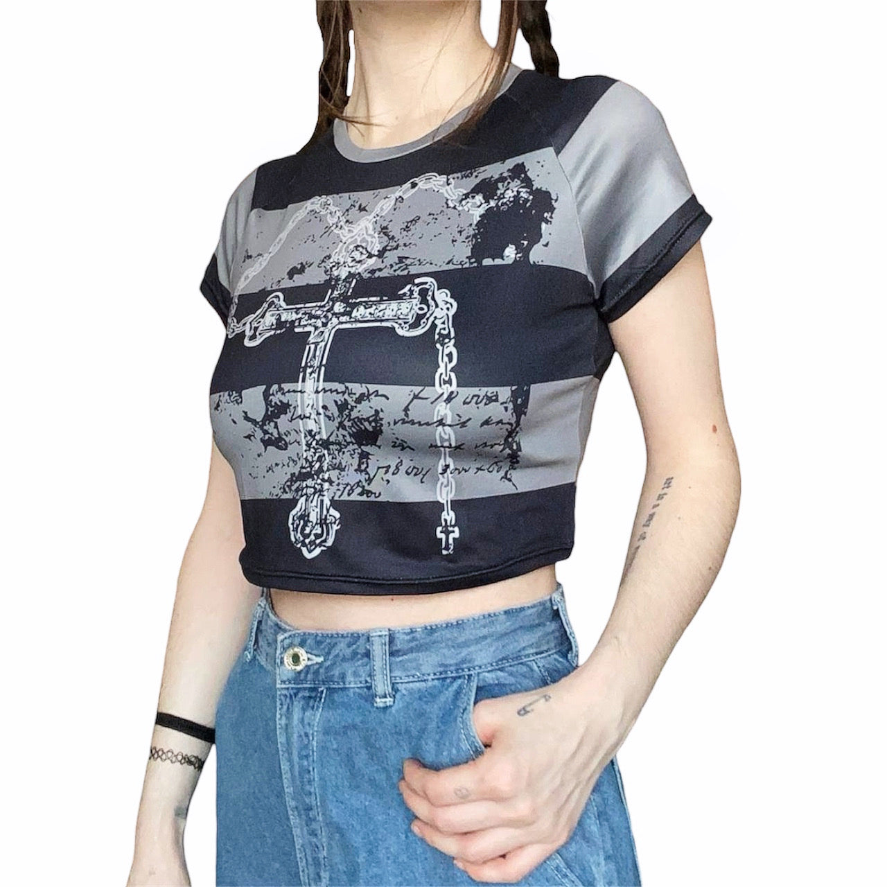 Chained Cross Grunge Crop Top