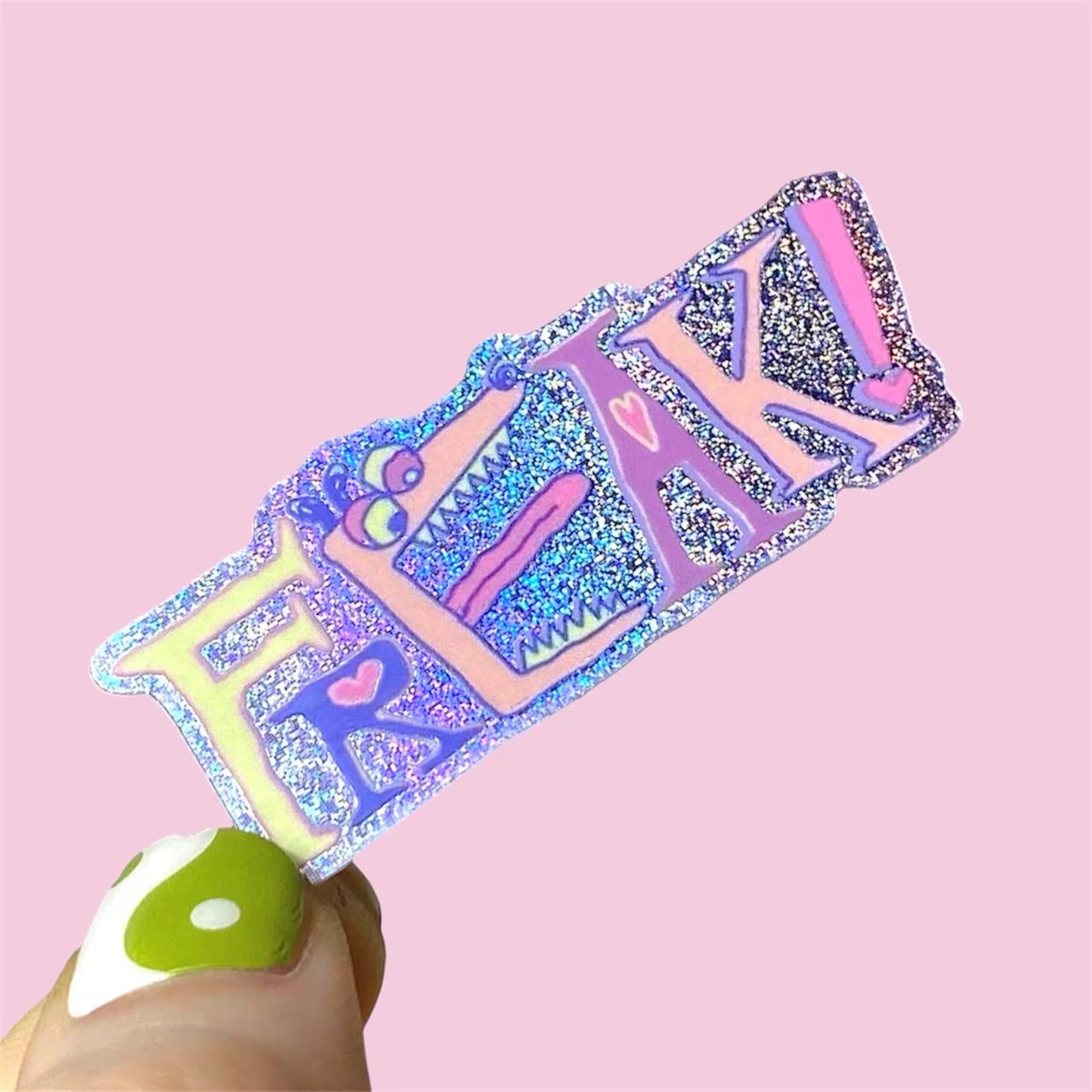 1980s FREAK! Holographic Glitter Sticker, Vintage Cartoon Text Decal, Whimsy Pixie Dust Decal, Weirdo Misfit Stickers