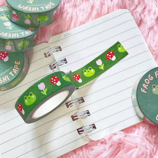 Frog Mushroom Glitter Washi Tape | Cute Kawaii Washi Tape | Adhesive Glitter Tape | Scrapbook Tape