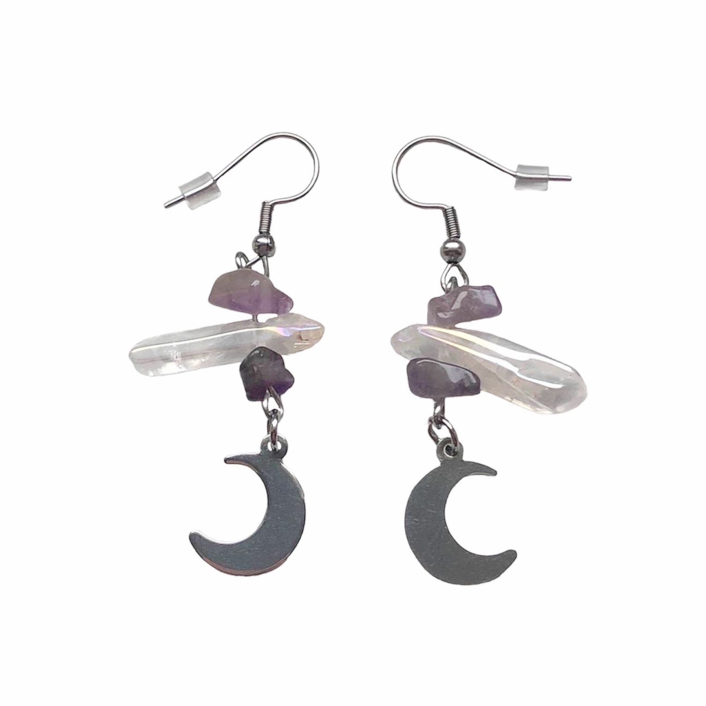 Crystal Amethyst Whimsigoth Moon Earrings