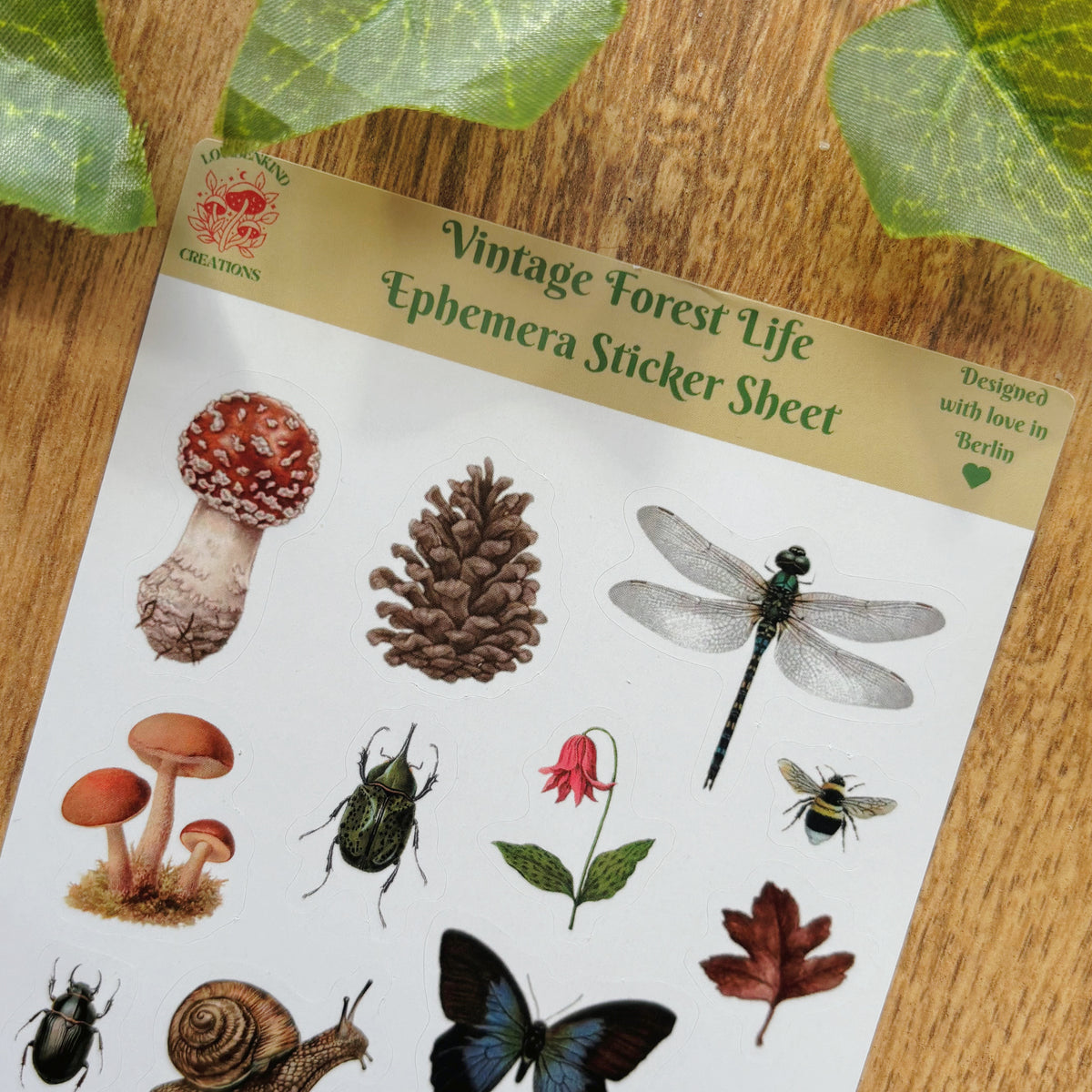 Ephemera Forest Life Sticker Sheet, Vintage Victorian Nature Art, Mushroom Scrapbook Planner Decals, Bug Journal Stickers