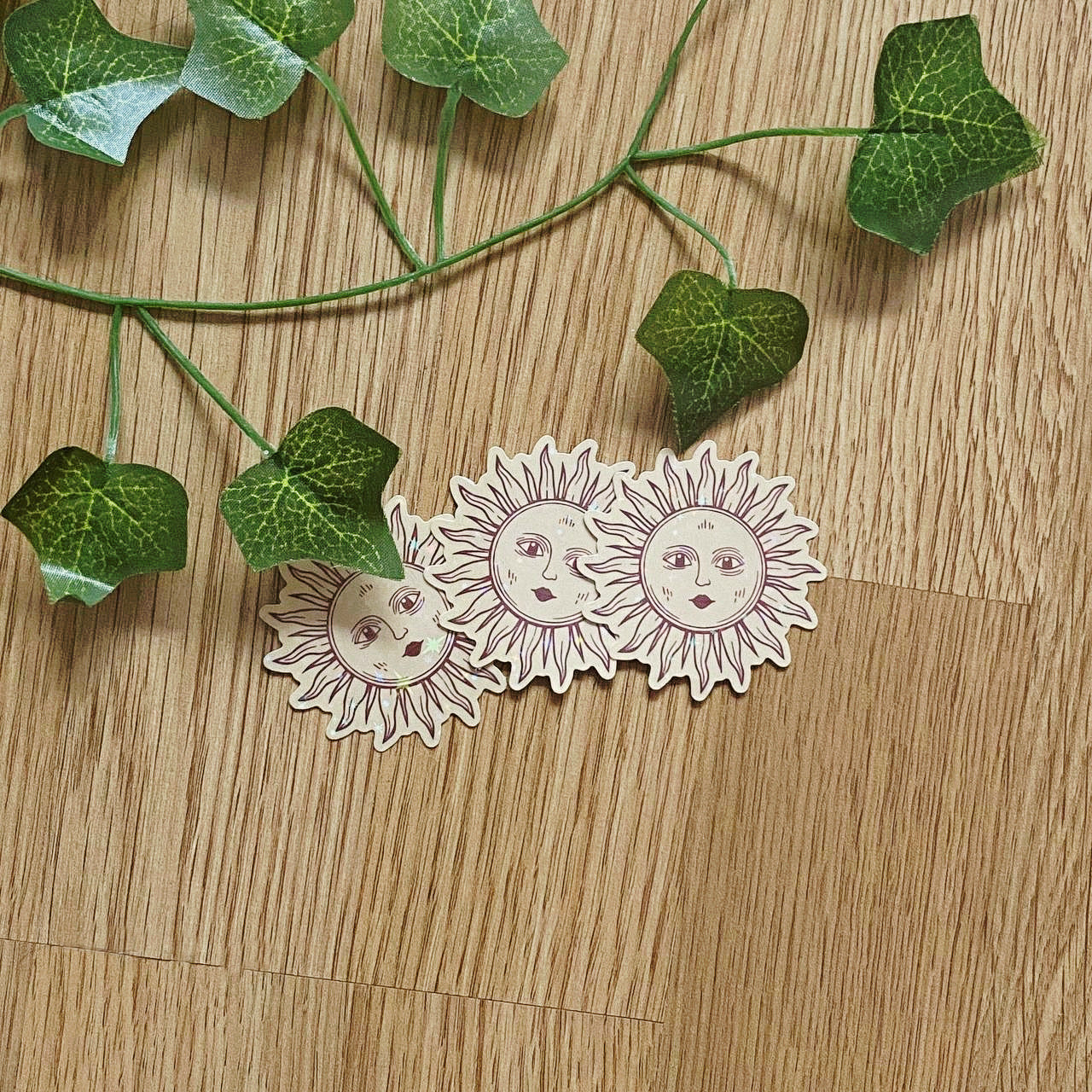 Hippie Boho Sun Glitter Sticker | Whimsical Vintage Decals | Celestial Hippie Stickers