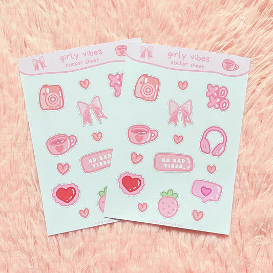 Pastel Pink Girly Planner Stickers | Scrapbook Journal Stickers | A6 Sticker Sheet | Cute Kawaii Stickers