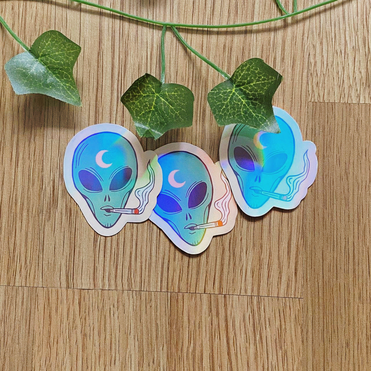 Holographic Smoking Alien Sticker | 420 | Psychedelic | Trippy | Hippie Art | Vintage Inspired Decals