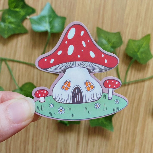 Whimsical Mushroom Cottage House Sticker | Cozy Vintage Inspired Decals | Fairycore Style