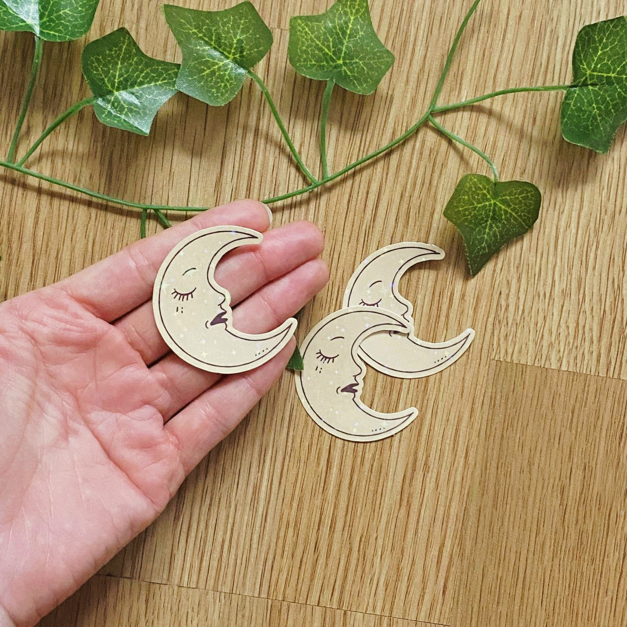 Hippie Boho Crescent Moon Glitter Sticker | Whimsical Vintage Decals | Celestial Stickers