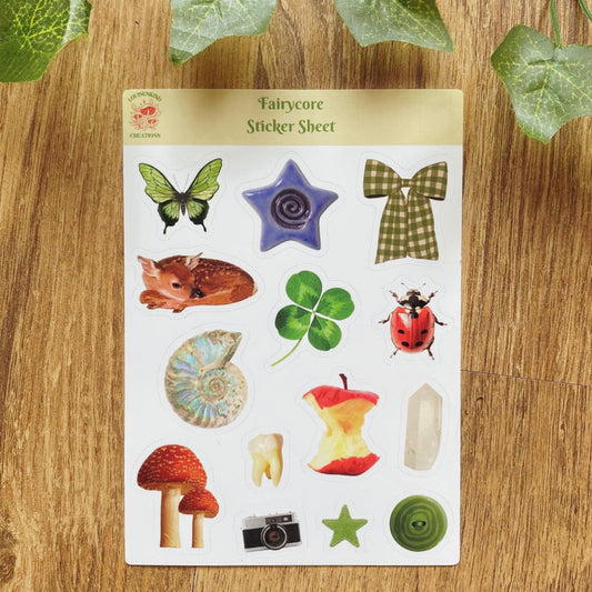 Fairycore Nature Sticker Sheet A6 – Vintage Cottagecore Aesthetic Stickers, Waterproof & Glossy (14pcs)