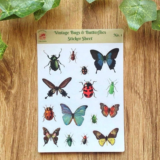 Ephemera Bugs And Butterflies Sticker Sheet, Vintage Victorian Insect Art, Scrapbook Planner Decals, Nature Journal Stickers