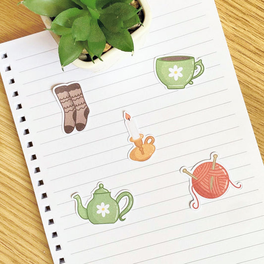Cozy Cottage Life Paper Stickers | Scrapbook Journal Stickers | Set Of 5 Stickers | Aesthetic Fall Decals