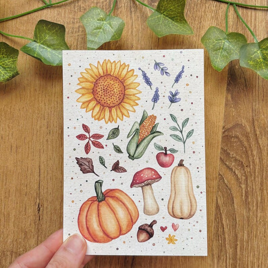 Autumnal Watercolor Art Print, Vintage Inspired Cottagecore Art, Cozy Fall Wall Decor, October Postcard