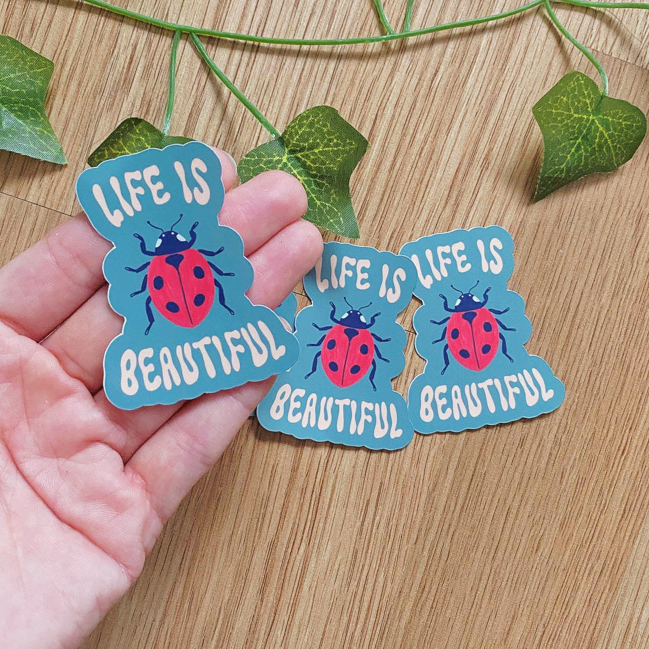 Life Is Beautiful Ladybird Bug Sticker | Vintage Inspired Decals | Insect Stickers | Waterproof Weatherproof Decal