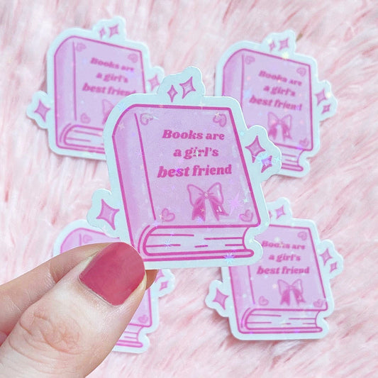 Books Are A Girl’s Best Friend Glitter Sticker | Cute Kindle Decals | Bookish Stationery | Book Lover Gifts