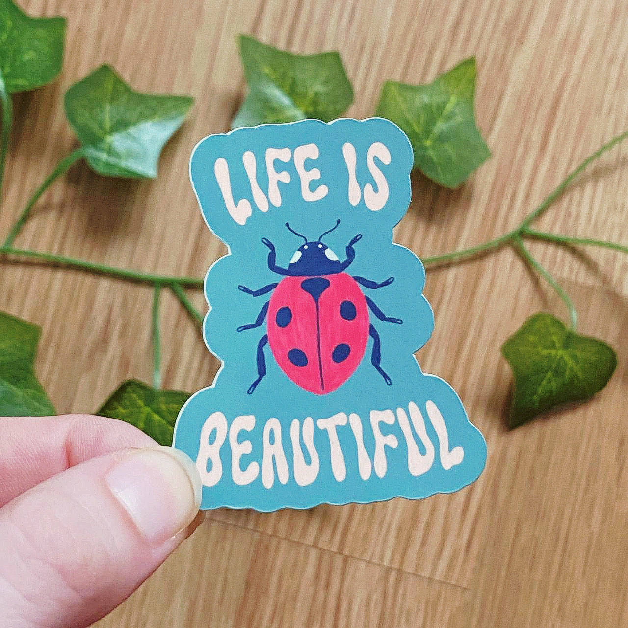 Life Is Beautiful Ladybird Bug Sticker | Vintage Inspired Decals | Insect Stickers | Waterproof Weatherproof Decal