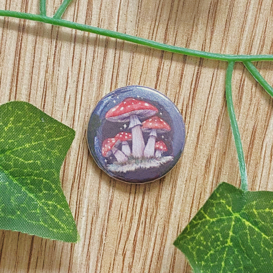 Vintage Fairy Mushroom Button Pin | 25 mm 1” Pinback Buttons | Cottagecore Jewelry