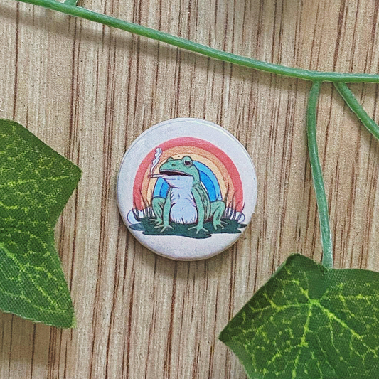 Vintage Smoking Froggy Rainbow Button Pin | 25 mm 1” Pinback Buttons | Retro Jewelry
