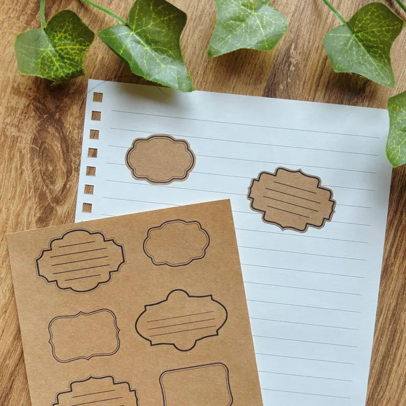 Vintage Kraft Paper Label Sticker Sheet, Notes Box Stickers, Rustic Brown Scrapbook Planner Decals, Apothecary Journal Paper Stickers