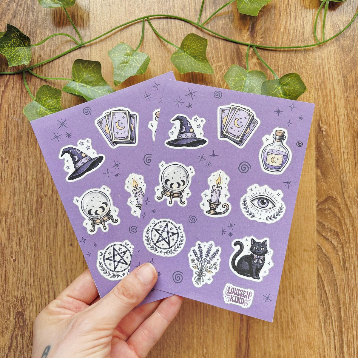 Witchy October Sticker Sheet, Mystical Tarot And Celestial Decals, Crystal Ball, Black Cat, Magic Journal Stickers