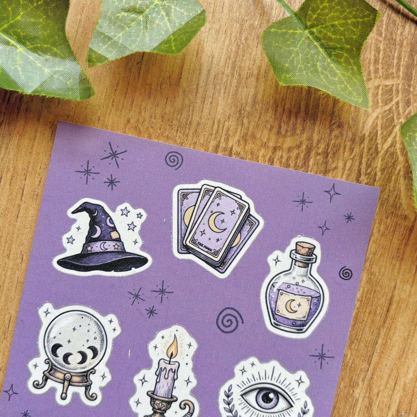 Witchy October Sticker Sheet, Mystical Tarot And Celestial Decals, Crystal Ball, Black Cat, Magic Journal Stickers