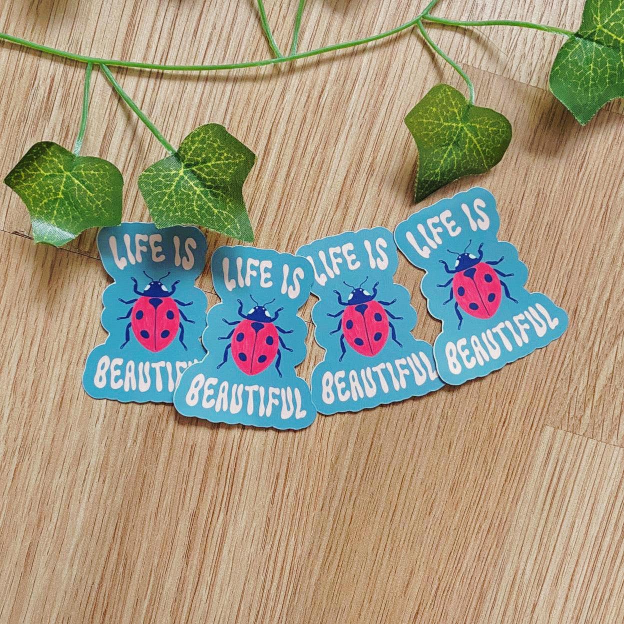 Life Is Beautiful Ladybird Bug Sticker | Vintage Inspired Decals | Insect Stickers | Waterproof Weatherproof Decal