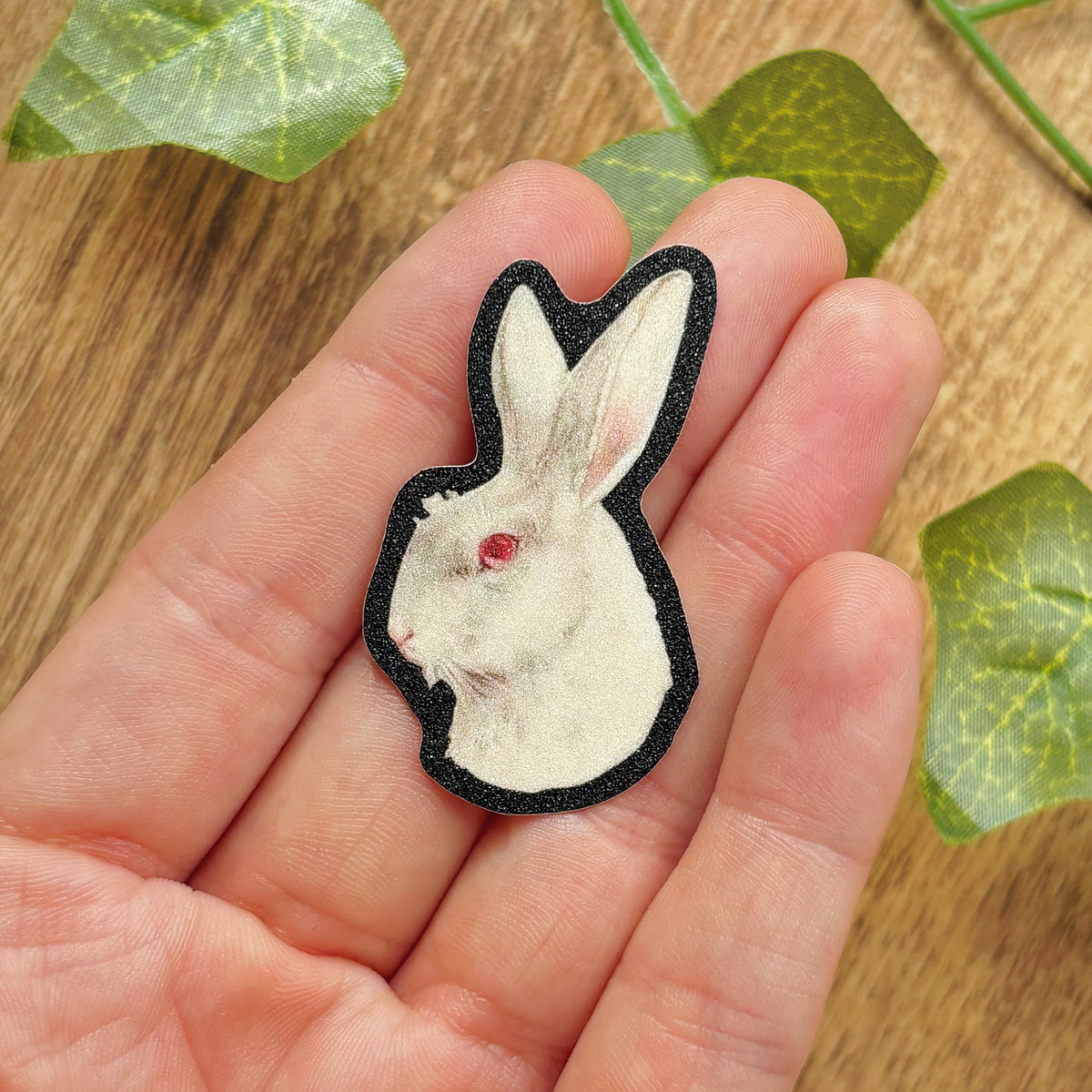 Vintage Albino Rabbit Sticker, Ephemera Bunny Decal, Sand Glitter Frosted Stickers, Fine Art Lover Gift