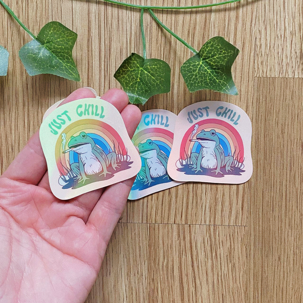 Holographic Just Chill Froggy Sticker | 420 | Psychedelic | Trippy | Hippie Art | Vintage Inspired Decals