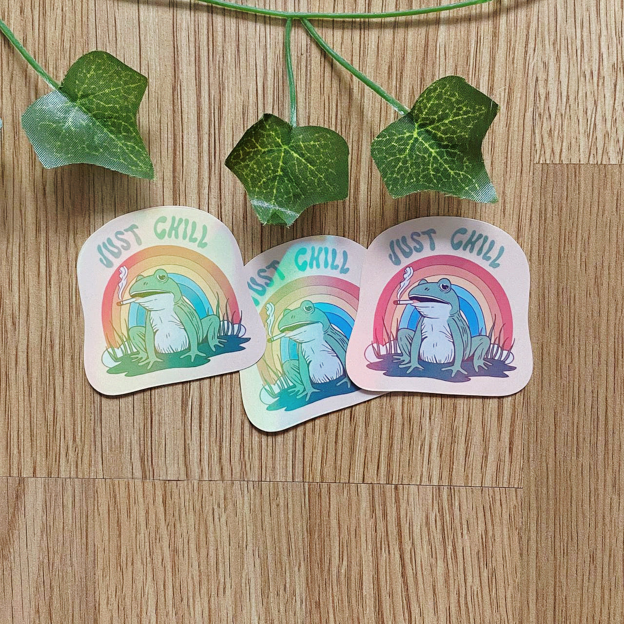 Holographic Just Chill Froggy Sticker | 420 | Psychedelic | Trippy | Hippie Art | Vintage Inspired Decals