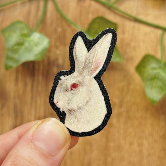 Vintage Albino Rabbit Sticker, Ephemera Bunny Decal, Sand Glitter Frosted Stickers, Fine Art Lover Gift